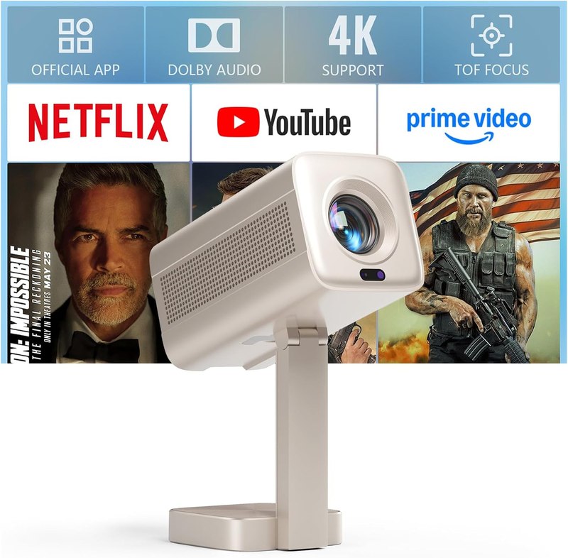 [Officially-Licensed APP & 2800 ANSI] Mini Projector with WiFi and Bluetooth, VOPLLS Smart Portable Outdoor Projector 4K Support with TOF Real-Time Focus, Native 1080P Movie Projector