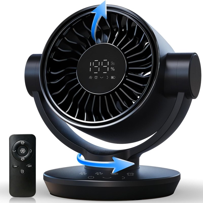 Fan for Bedroom, Table Air Circulator Fan 9 Inch Remote, 90°+120° Auto Oscillation Desk Fan, 10dB Quiet, 6-Speed, Powerful Mode Cordless, Max 12H Timer 8000mAh Battery 40ft Airflow, LED Display