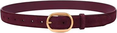 GOTOANT Genuine Suede Leather Belt, Brown, Gold Buckle