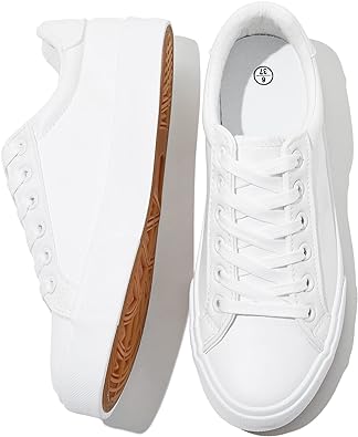 SERNIAL White Tennis Shoes, PU Leather