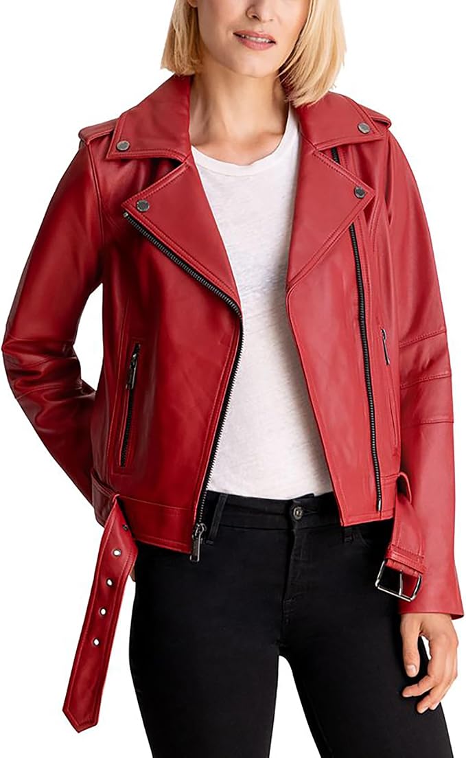 Michael Michael Kors Red Leather Moto Jacket, Scarlet