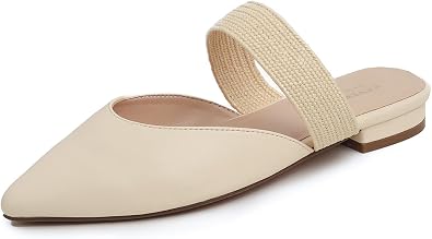 FEVERSOLE Pointed-Toe Mule Flats, Ivory