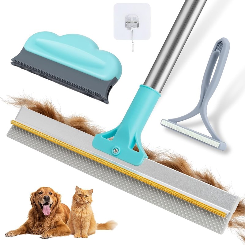 Carpet Rake for Pet Hair Removal Tool, Reusable Pet Hair Remover Broom | Dog&Cat Hair Remover Scraper Rake with 54” Adjustable Long Handle, 3 Pcs Carpet Brush Rake for Rugs, Mats, Couch, Furniture