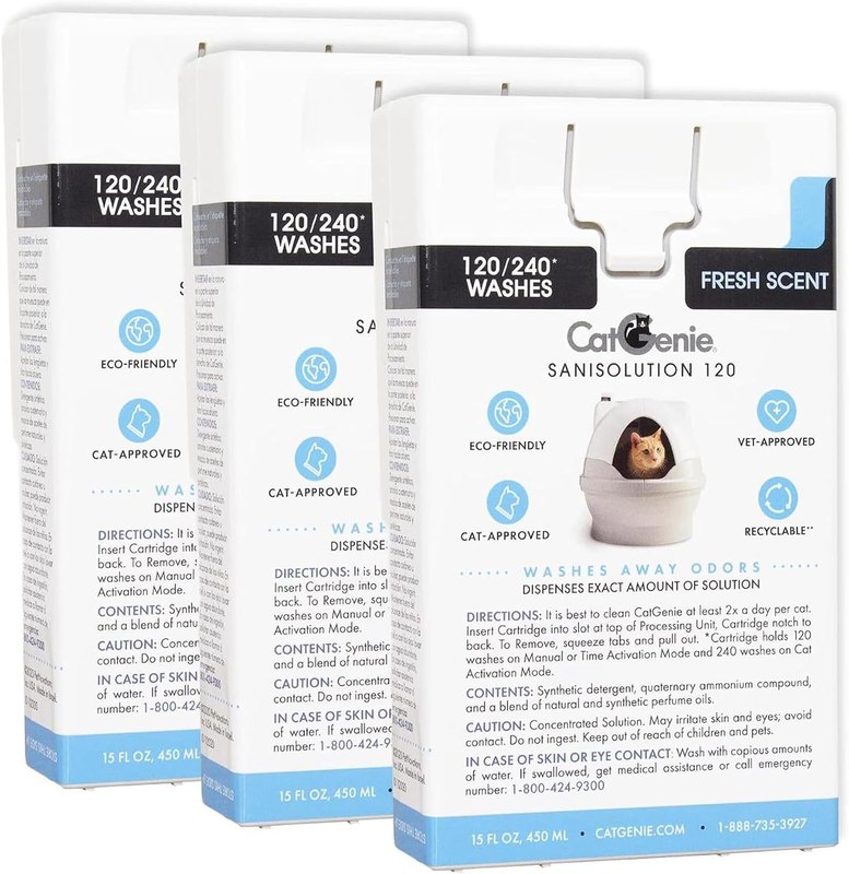 CatGenie SaniSolution Cartridge Fresh Scent (2-Pack) – Self Cleaning Litter Box Refill, Up to 720 Wash Cycles Total, Compatible with CatGenie A.I.