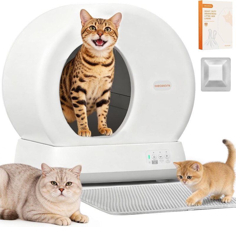 Meowant Self Cleaning Cat Litter Box Safety Sensors,APP Control,Large Space | Anti-Pinch,Odor-Free,Integrated Protection,Health Monitor,Low Entry Automatic Litter Box for Multi Cats with Mat & Liner