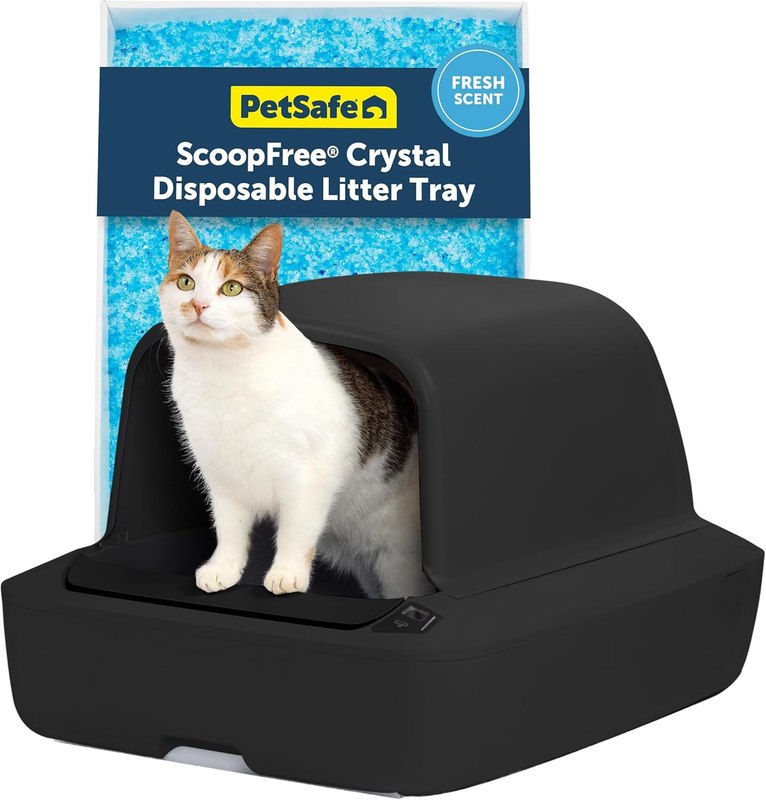 PetSafe ScoopFree Crystal Pro Self-Cleaning Litter Box | Up to 30 Days Hands-Free Automatic Cleaning, Advanced Odor Control, Health Counter Display, LED Indicators, Removable Rake
