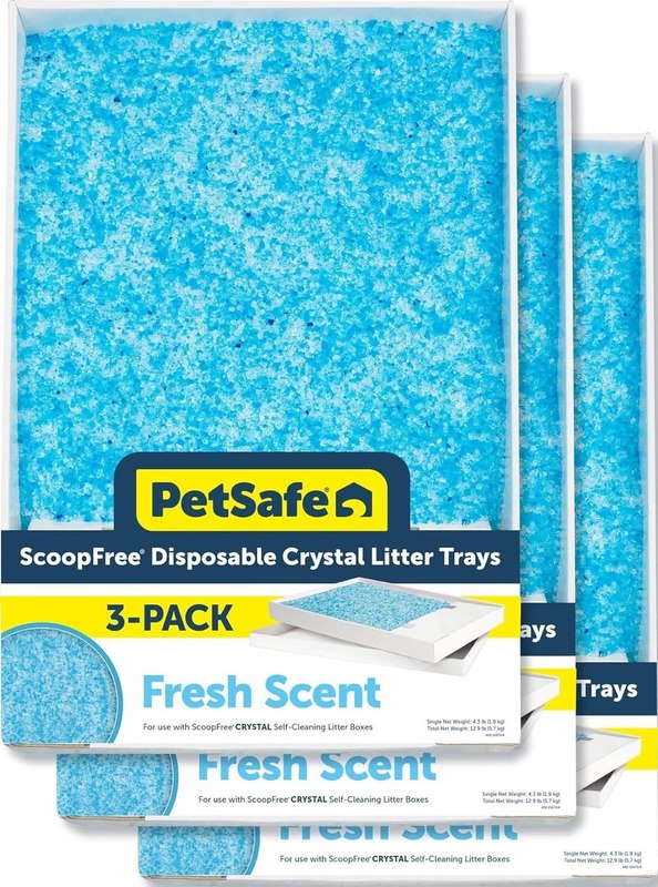 PetSafe ScoopFree Disposable Crystal Litter Tray, Fresh Scent, 3 Pack | No-Scoop Crystal Cat Litter, 5x Faster Odor Control, 99% Dust-Free, Easy Cleanup, Leak-Proof Disposable Tray Refill with Lid