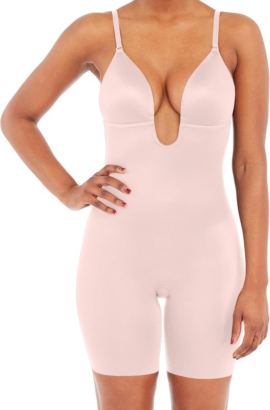 SPANX SPANXshape Suit Your Fancy Plunge Low-Back Mid-Thigh Bodysuit - Comfortable One Piec