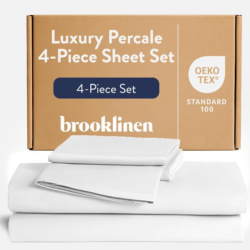 Brooklinen Percale 4-Pc Sheet Set for Hot Sleepers, Luxury - Queen, White | Cool, crisp percale weave in 100% long-staple cotton, breathable for hot sleepers; machine washable; lightweight & durable.