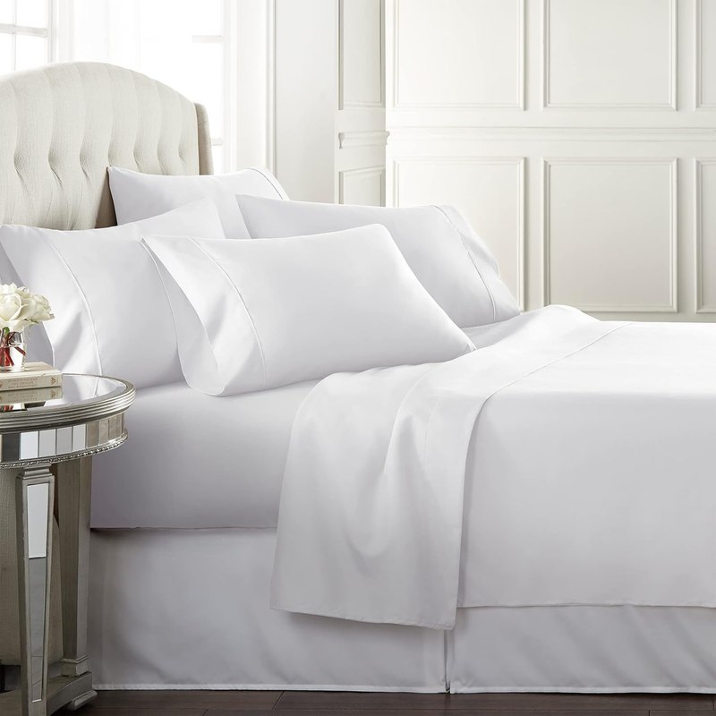 Danjor Linens Bed Sheet Set Queen Size for Hot Sleepers, Hotel Premium Sheets with 4 Pillowcases, Lightweight Brushed Microfiber Deep Pockets, Breathable Cooling 6 Piece Bedding Sets, White