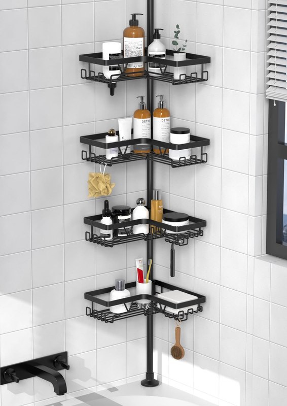 KEGII Corner Shower Caddy Tension Pole, Large Capacity Bathroom Organizer
