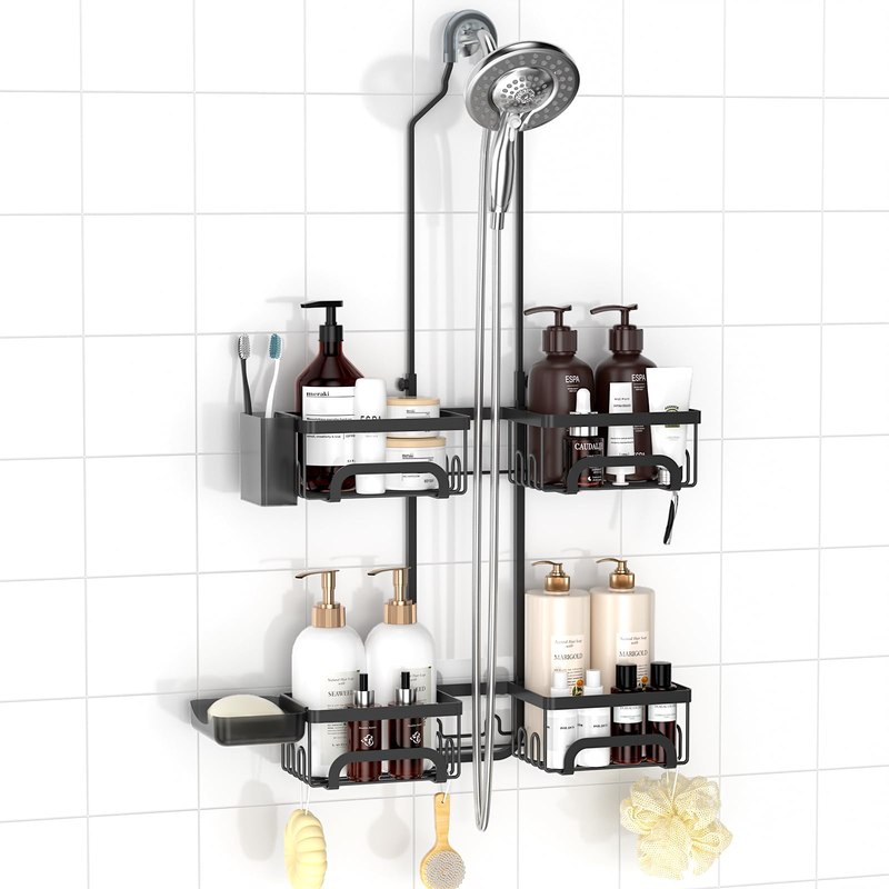 REINHARDT Split Shower Caddy Hanging for Handheld Showerheads, Black