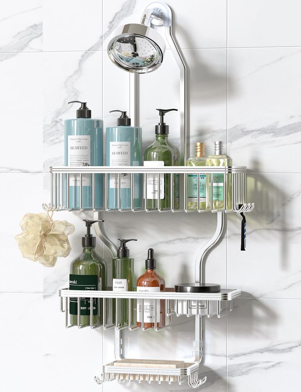 YASONIC Never Rust Shower Caddy Hanging, Aluminum Shower Racks for Inside Shower, 3-Tier Shower Organizer Hanging Over Shower Head with Hooks and Soap Holder, Silver