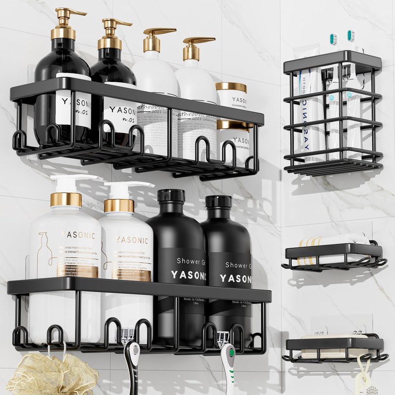 YASONIC Shower Caddy Adhesive, Rustproof Shower Organizer, Wall Shower Rack