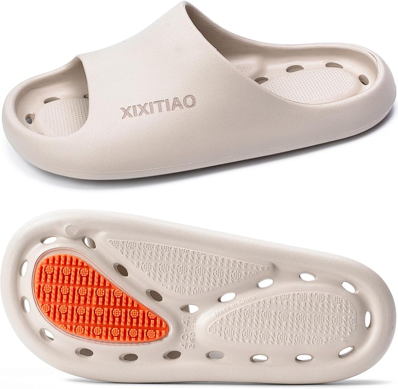 XIXITIAO Non Slip Quick Drying Shower Shoes with Drain Holes | Shower Slippers for College Dorm, Bathroom, Pool and Beach, Lightweight EVA, Non Slip Grain Sole, Toe Protection