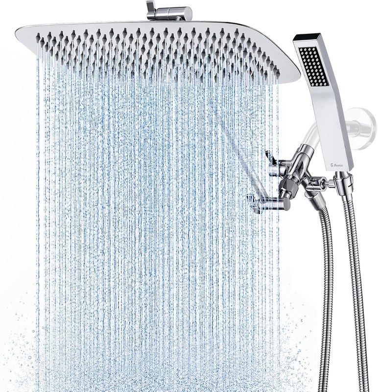 G-Promise All Metal 16" Rain Shower Head with Handheld for Bathroom Upgrade | All Metal, Built to Last, Easy Install, Adjustable Height & Angle for All Heights, Extra Long Hose, Modern Upgrade