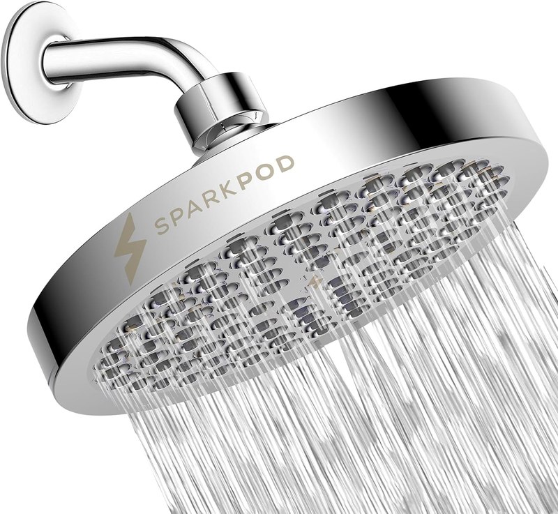 SparkPod Rain Shower Head, 6 Inch Round, Luxury Polished Chrome Finish | High Pressure Shower Heads, 90 Nozzles, Adjustable Showerhead, No Tools Needed, Universal Connection