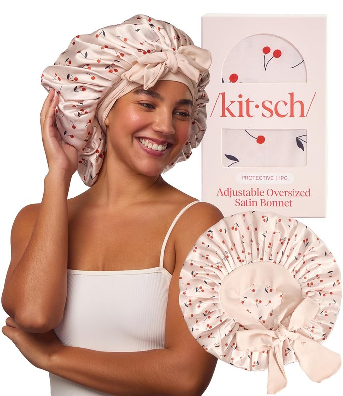 Kitsch XL Satin Bonnet for Sleeping - Cherry Print | Softer Than Silk Bonnet For Sleeping 