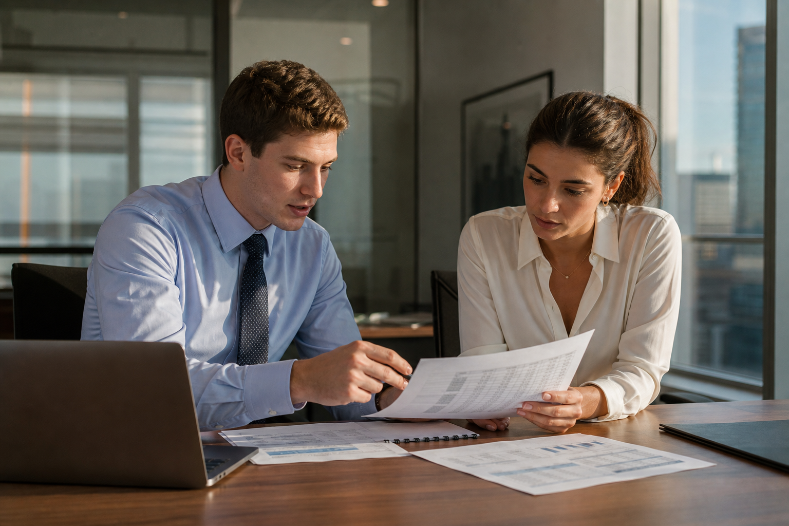 Two colleagues reviewing a financial model