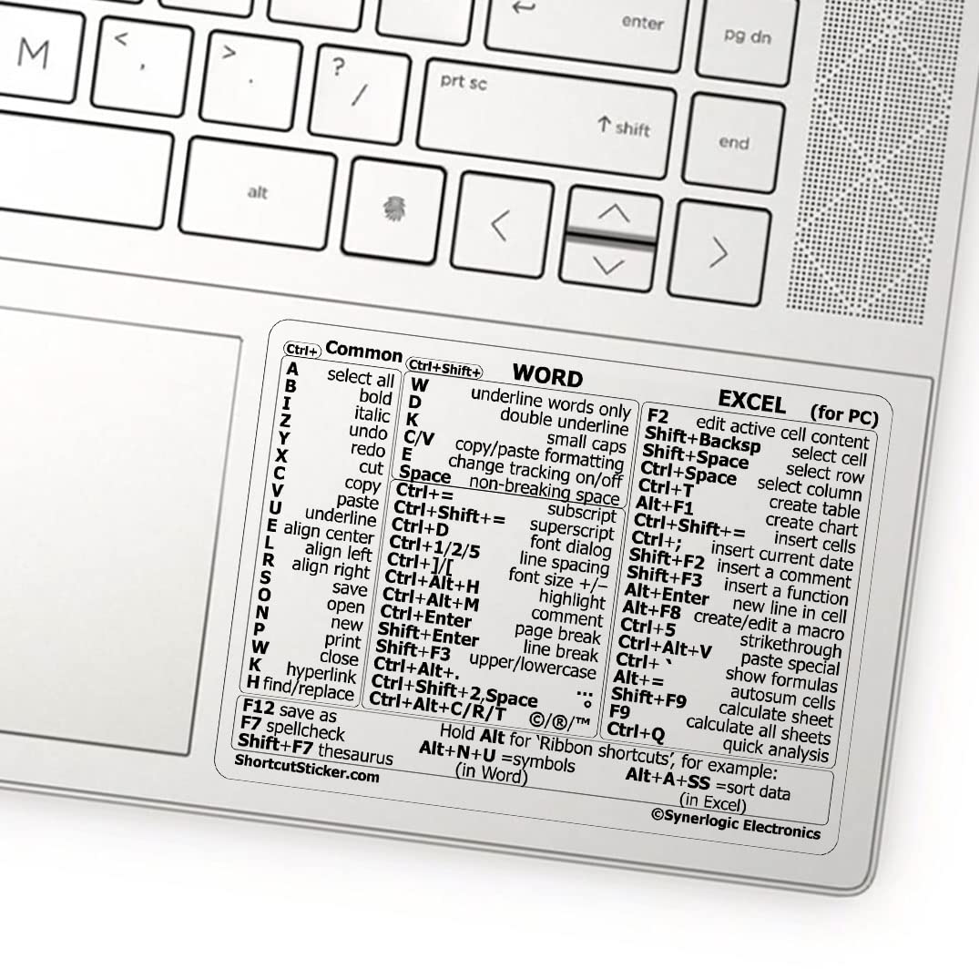 Synerlogic Excel and Word shortcut reference sticker