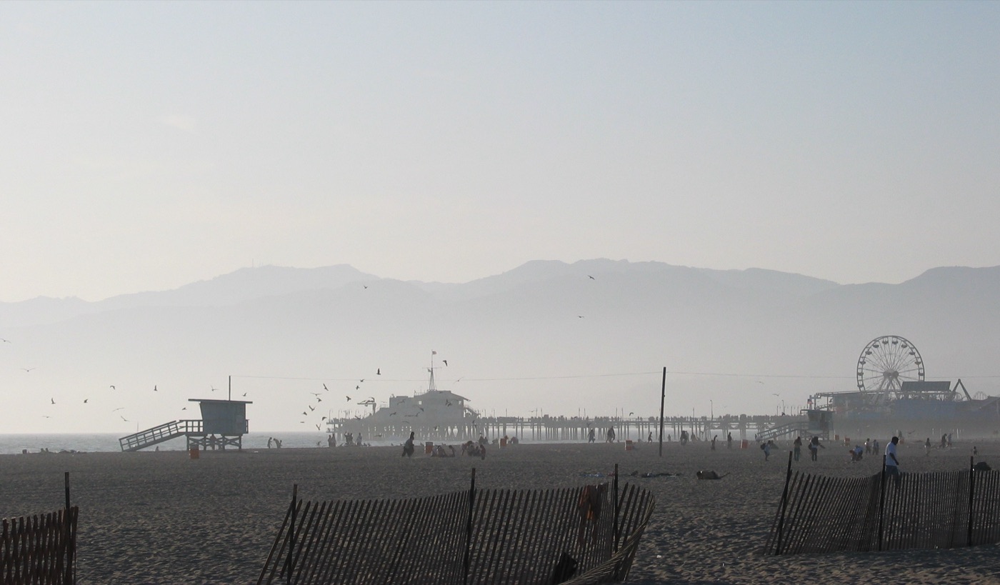 Santa Monica Beach and Pier, real photograph.