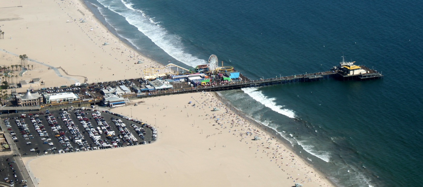 Aerial photo of Santa Monica Pier, real photograph.