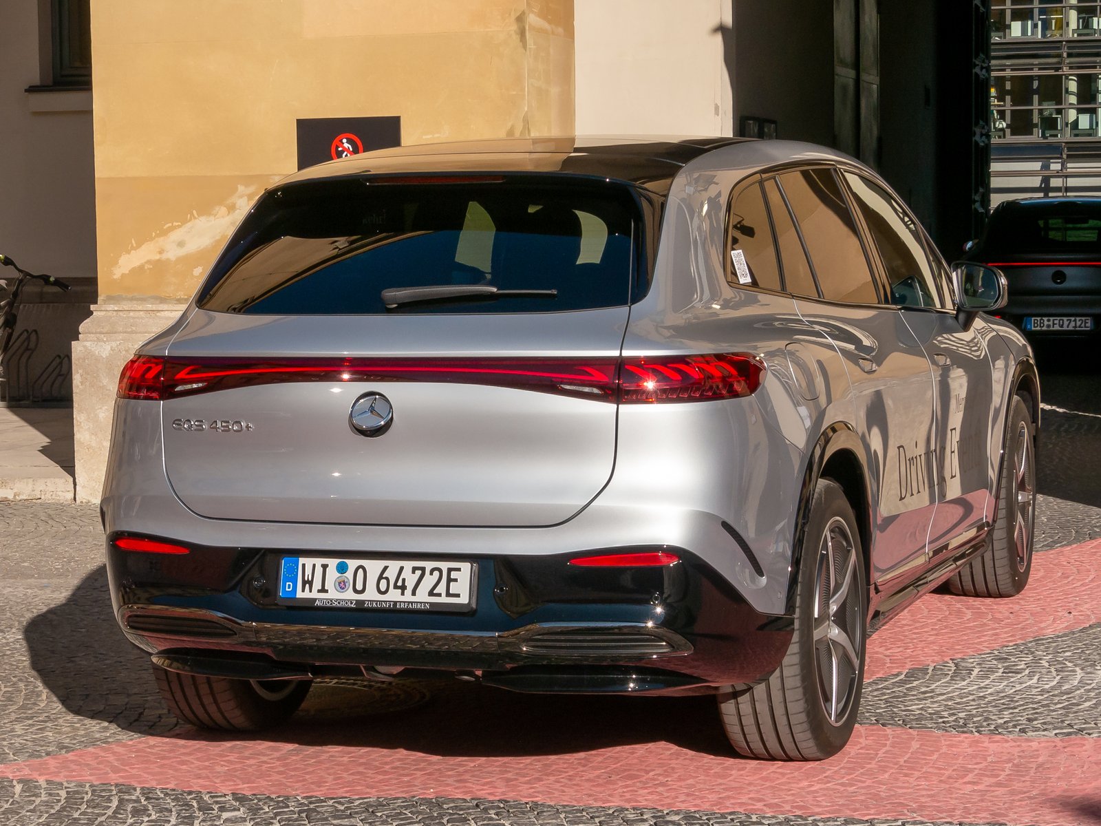 Mercedes-Benz EQS electric sedan, editorial photograph.