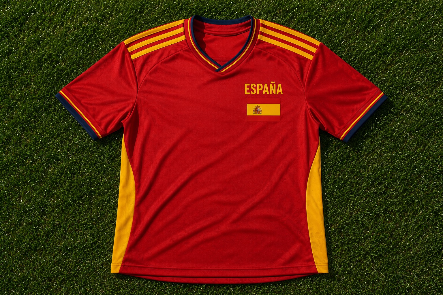 Spain national team jersey laid flat on grass
