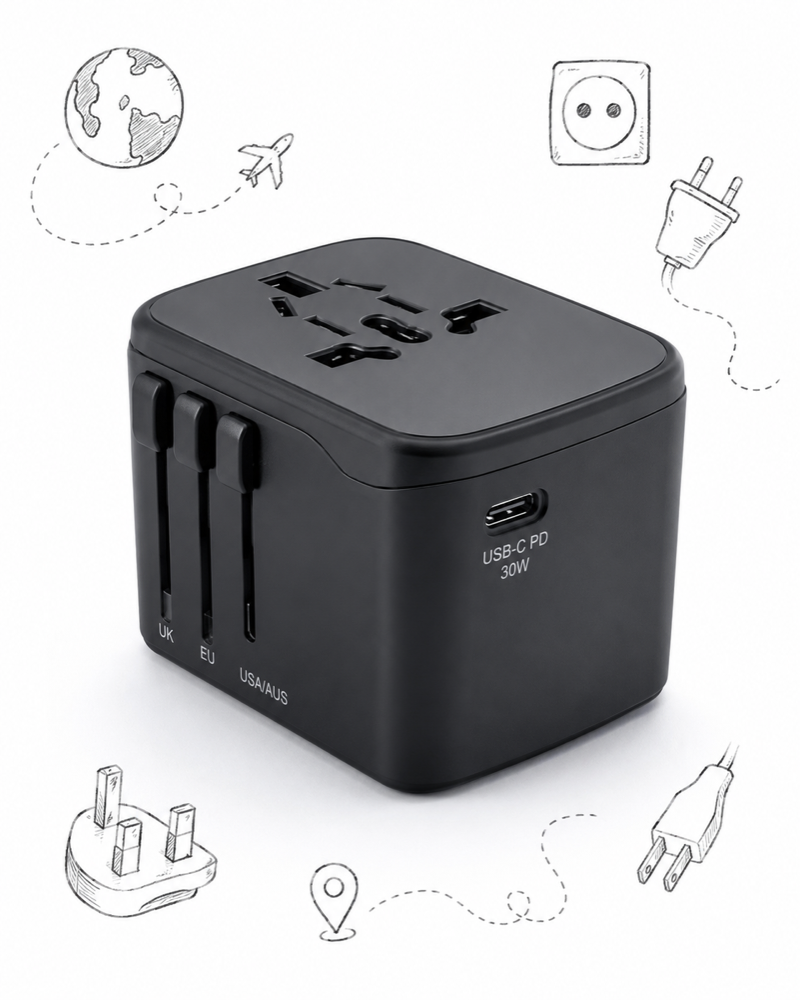 Universal travel adapter with USB-C