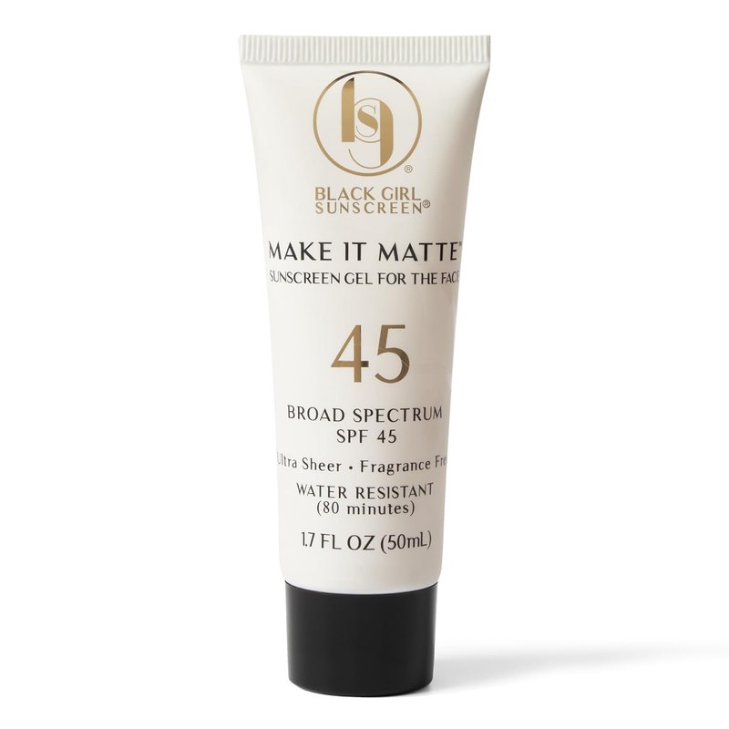 Black Girl Sunscreen Make It Matte SPF 45 Gel for Face - 1.7 Fl Oz | Lightweight SPF 45 Face Sunscreen and Primer That Controls Shine, TSA-Approved Travel Size, Wear Under Makeup, No White Cast