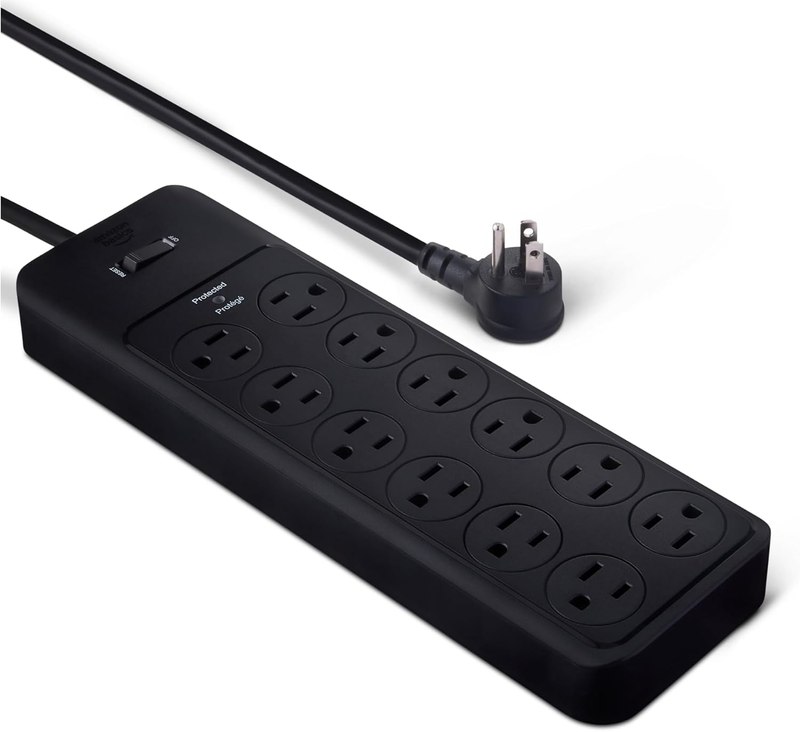Amazon Basics 12-Outlet Surge Protector Power Strip, 4000 Joules, 8ft Extension Cord, Rectangle, for Home, Office, Gaming Room, Black