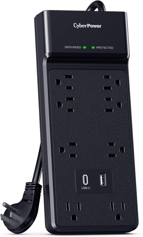 CyberPower CSP806UC18 Surge Protector | 2400J, 8 Outlets, 1 USB-A, 1 USB-C, 6 Foot Power Cord, Black, ETL