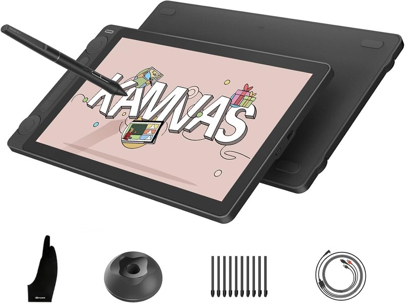 HUION Kamvas 13 (Gen 3) Drawing Tablet with Screen 16K Pressure PenTech 4.0 | 13.3-inch Full-Laminated Art Tablet with Anti-Sparkle Canvas Glass, 99% sRGB, Dual Dials for Digital Art, Designing, Black