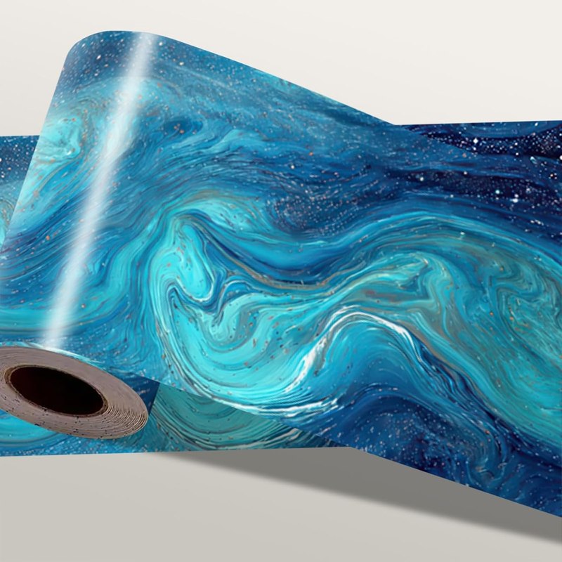 Blue Marble Wallpaper Border 196x4 Inch Peel and Stick Wall Border Self Adhesive Water Wave Removable Vinyl Trim for Living Room Bedroom Bathroom Kitchen Cabinet Decoration