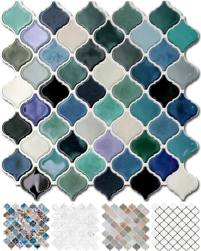 STICKGOO 10-Sheet Teal Arabesque Tile Peel and Stick Backsplash, 12”X12” Self Adhesive Wall Tiles, Stick on Backsplash for Kitchen & Bathroom (Pack of 10, Thicker Design)