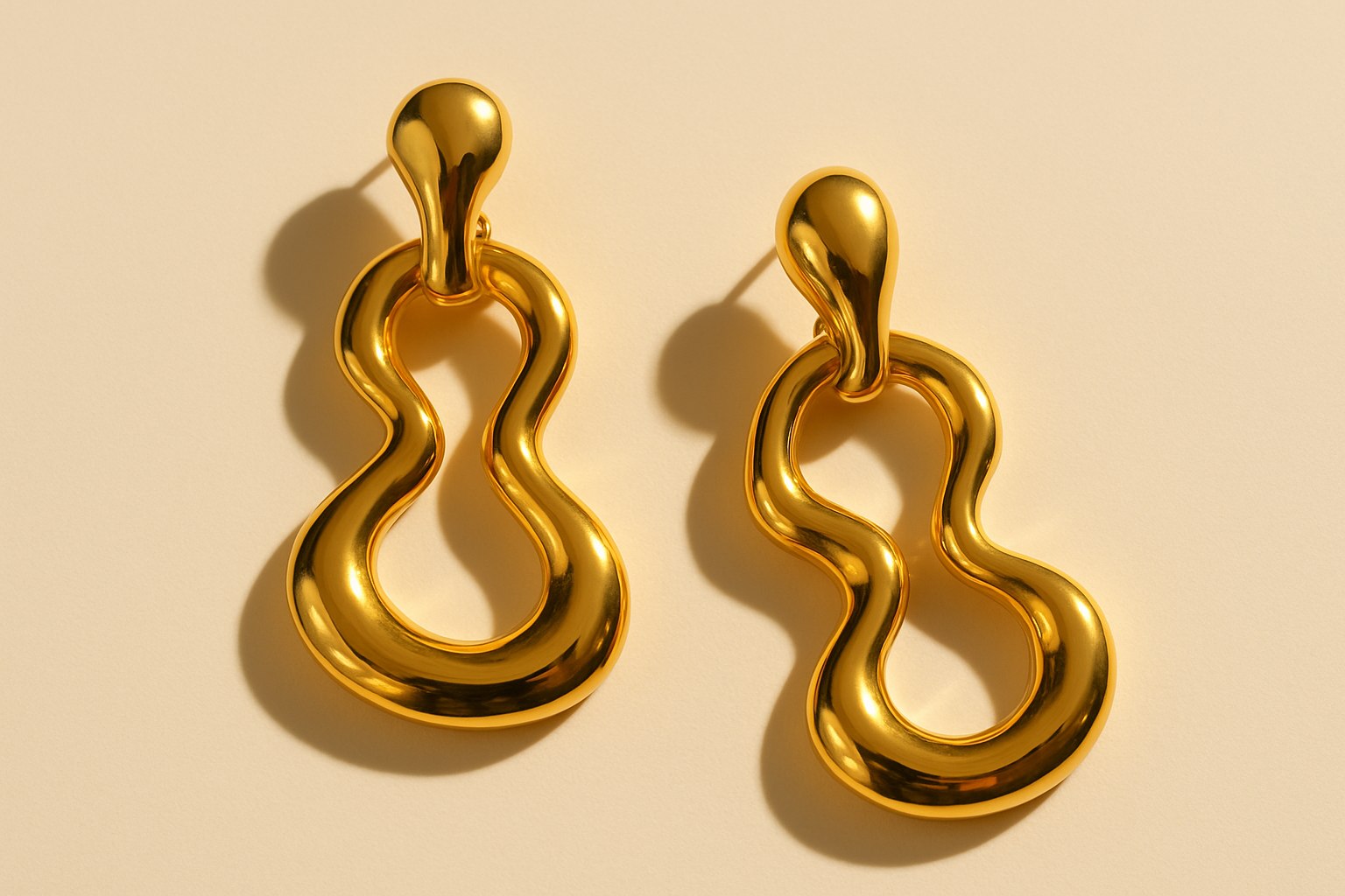 Editorial photograph of bold gold statement earrings