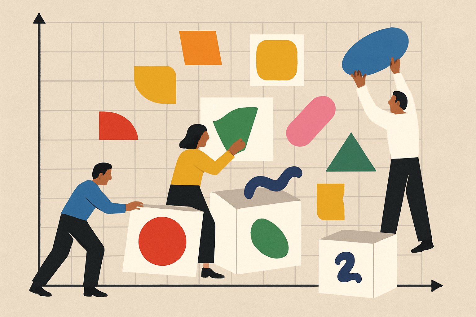 AI-generated illustration of corporate ownership boxes and brand shapes being reshuffled