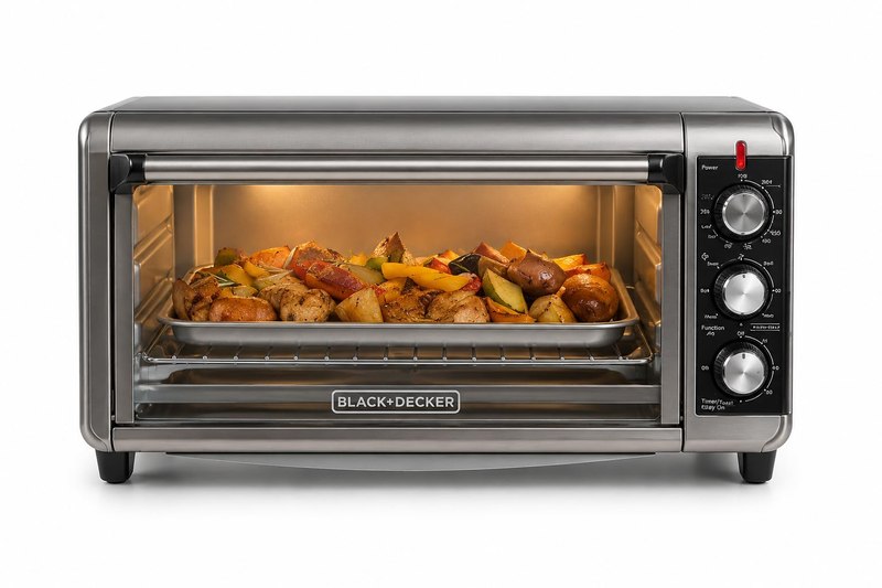 BLACK+DECKER TO3250XSBD 8-Slice Extra Wide Convection Countertop Toaster Oven, Includes Bake Pan, Broil Rack & Toasting Rack, Stainless Steel/Black