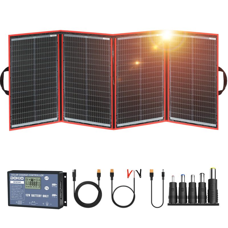 DOKIO 200W Portable Foldable Solar Panel Kit for 12V Battery Charging