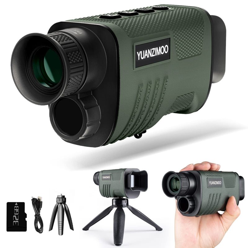 Night Vision Monocular Digital Infrared Monocular Telescope for 100% Darkness with 8X Zoom 2000mAh Rechargeable Battery Upgrade Tripod 32 GB SD Card & Card Reader, for Hunting Camping Green