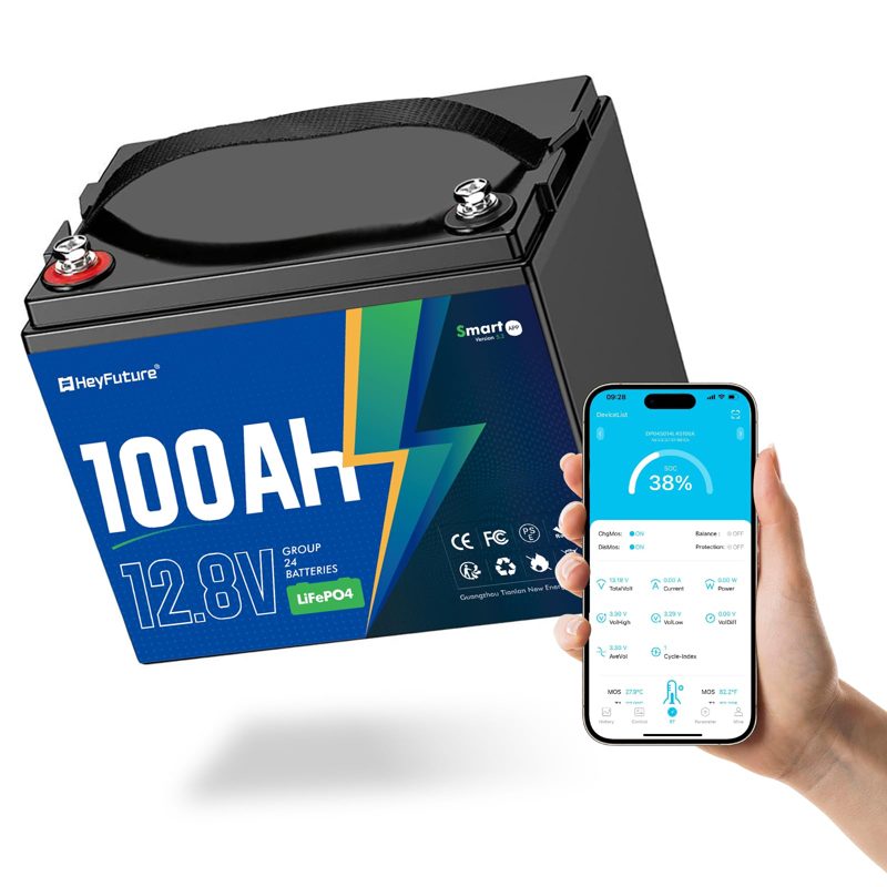 HeyFuture 12V 100Ah Bluetooth LiFePO4 Battery for Rv, Trolling Motors, Boat