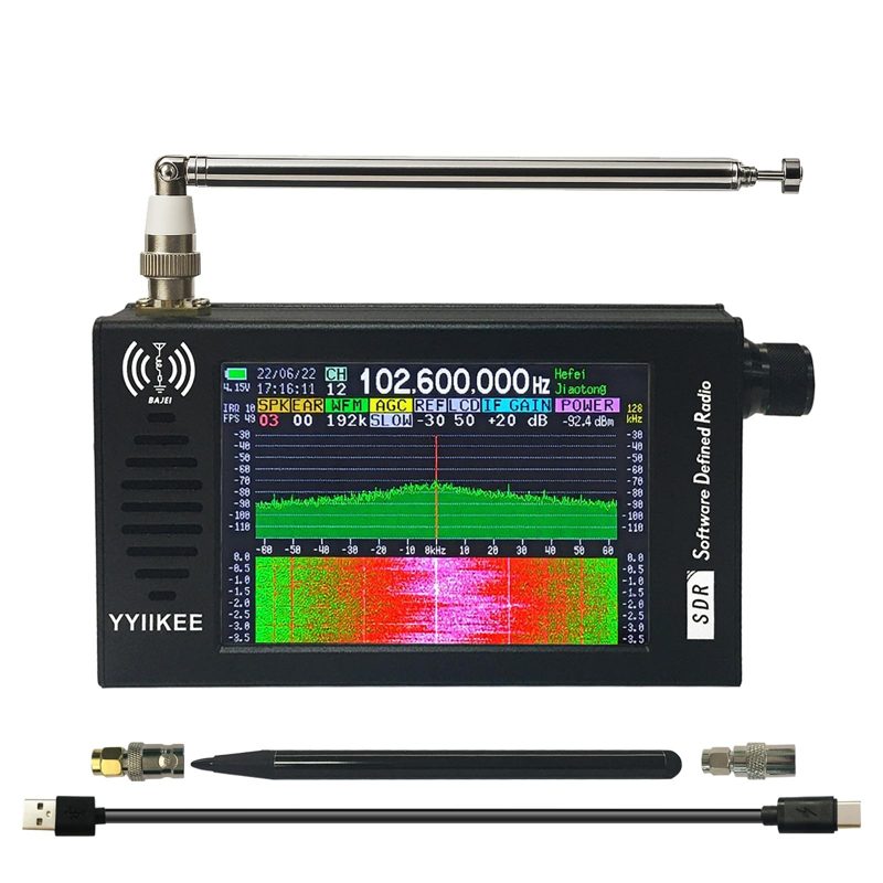 Portable SDR DSP Radio Receiver – 4.3” Touchscreen, 100KHz-149MHz, Full Band Shortwave, FM MW SSB CW HAM, 192kHz Spectrum, Waterfall Display, CNC Aluminum Alloy Case, Rechargeable Battery