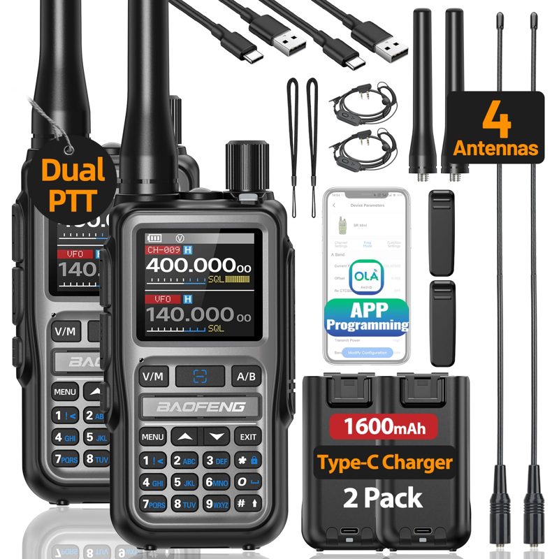 Baofeng Radio UV-5R Mini Ham Radio Long Range Handheld Two Way Radio NOAA Weather Radio Rechargeable Walkie Talkies Dual PTT APP Programming Copy Frequency 999CH with USB-C Charging Survival Radio