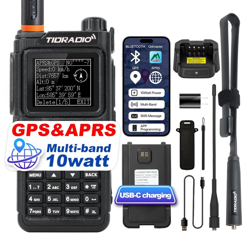 TIDRADIO TD-H9 10Watt Multi-Band GPS&APRS Ham Radio Capable of Bluetooth Connectivity; Wireless Programming; Frequency Spectrum Analysis;SMS Message Text; NOAA Weather Receiver Handheld Two Way Radio