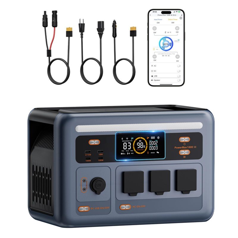 1800W Solar Generator PowerMax 1800SE Portable Power Station, 1024Wh LiFePO4 Battery Generator with 3 AC Outlets (3600W Surge), 800W AC Charging, WI-FI/Bluetooth APP Control (PM1800SE)