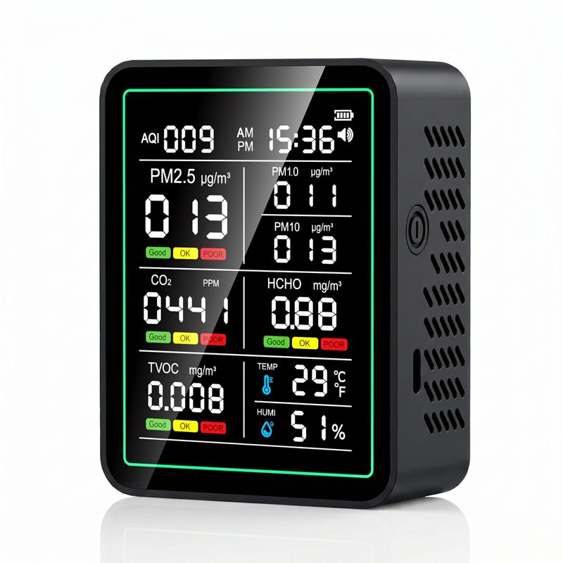 Air Quality Monitor Indoor, 10-in-1 Portable Smart Air Quality Tester
