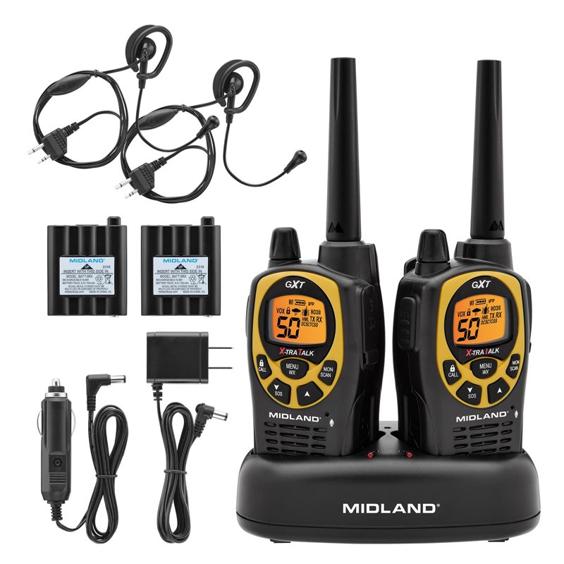 Midland GXT1030VP4 GMRS Two-Way Radios with Headsets, Hi-Vis Yellow, 2 Pack