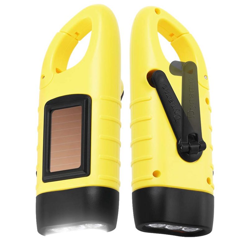 Simpeak 2-Pack Hand Crank Solar Powered Emergency LED Flashlight, Survival Flashlight with Dynamo Torch for Outdoor Sports, Yellow