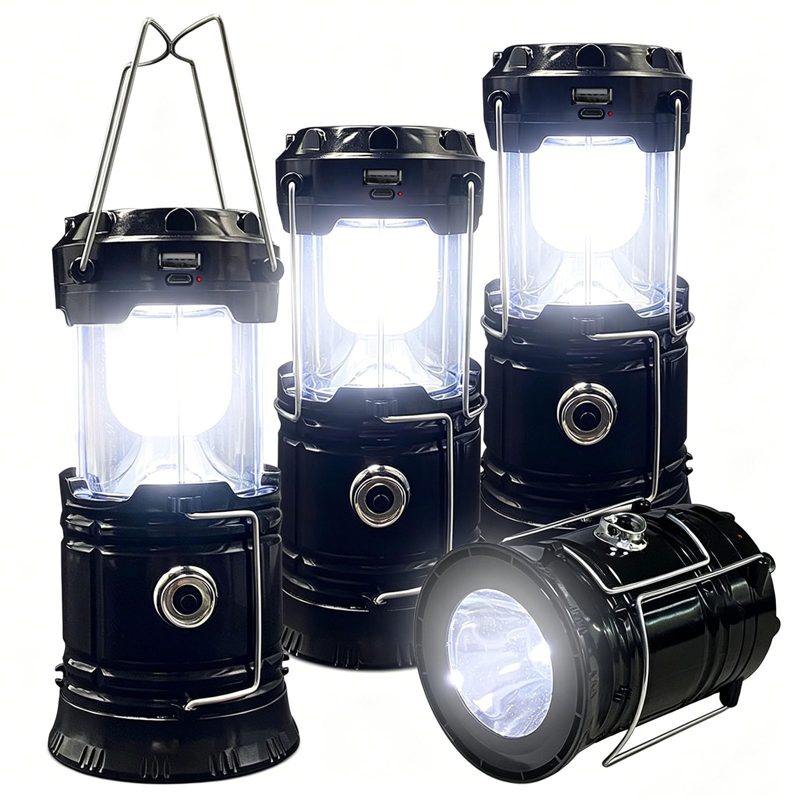 Collapsible Portable LED Camping Lantern XTAUTO Lightweight Waterproof Solar USB Rechargeable LED Flashlight Survival Kits for Indoor Outdoor Home Emergency Light Power Outages Hiking Hurricane 4-Pack