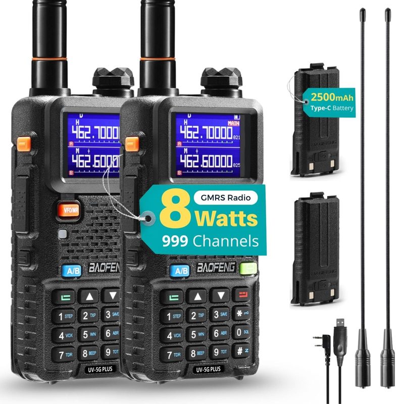 BAOFENG UV-5G Plus GMRS Handheld Radio, 999 CHs Chirp Compatible, 2 Pack